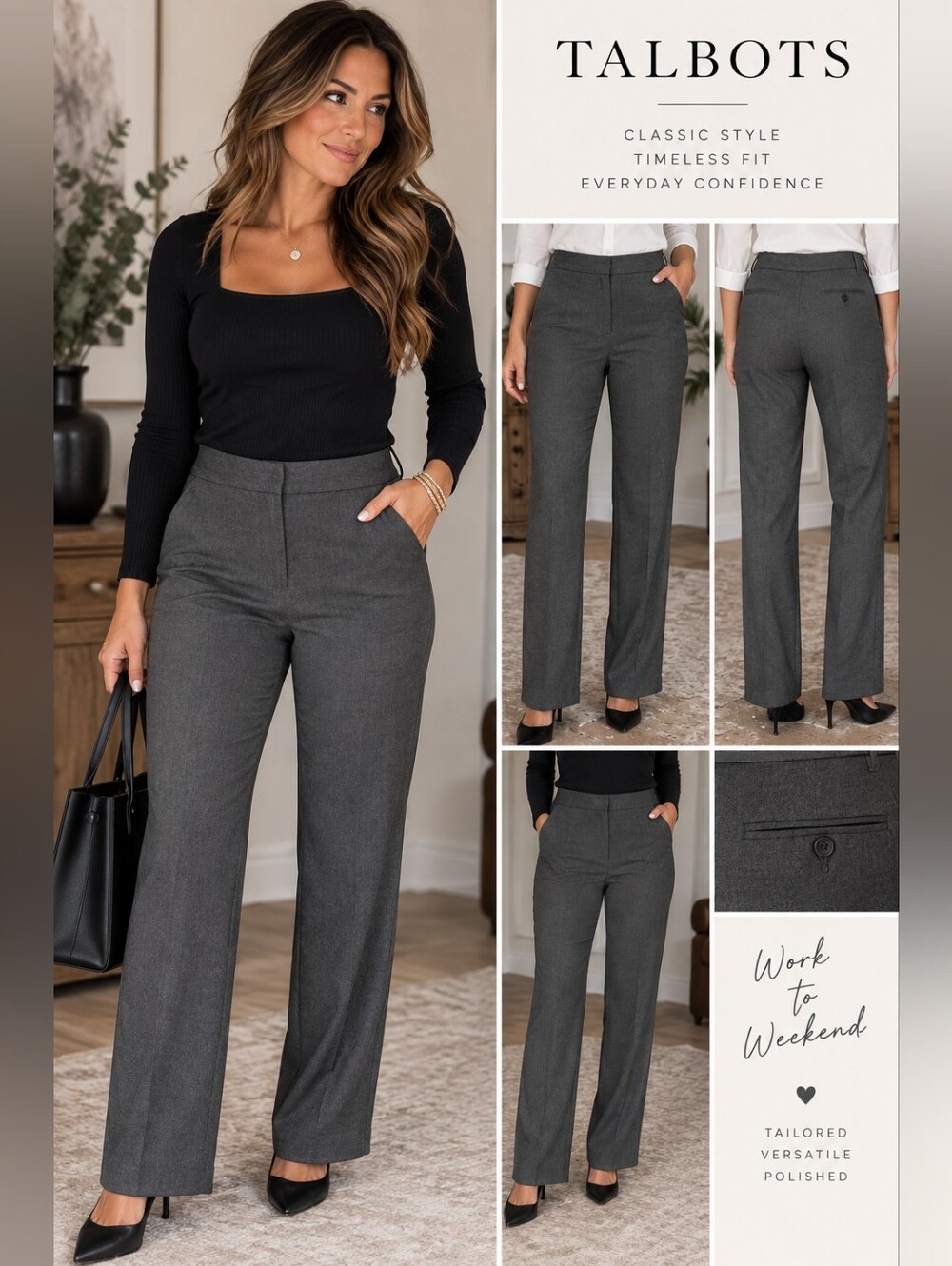 Talbots Women’s Gray Stretch Straight Leg Dress Pants Size 10 Career Work Trouse